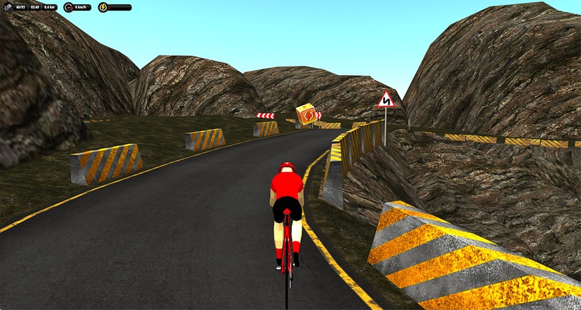 Screenshot from the Bike Game. Stopping point ahead.